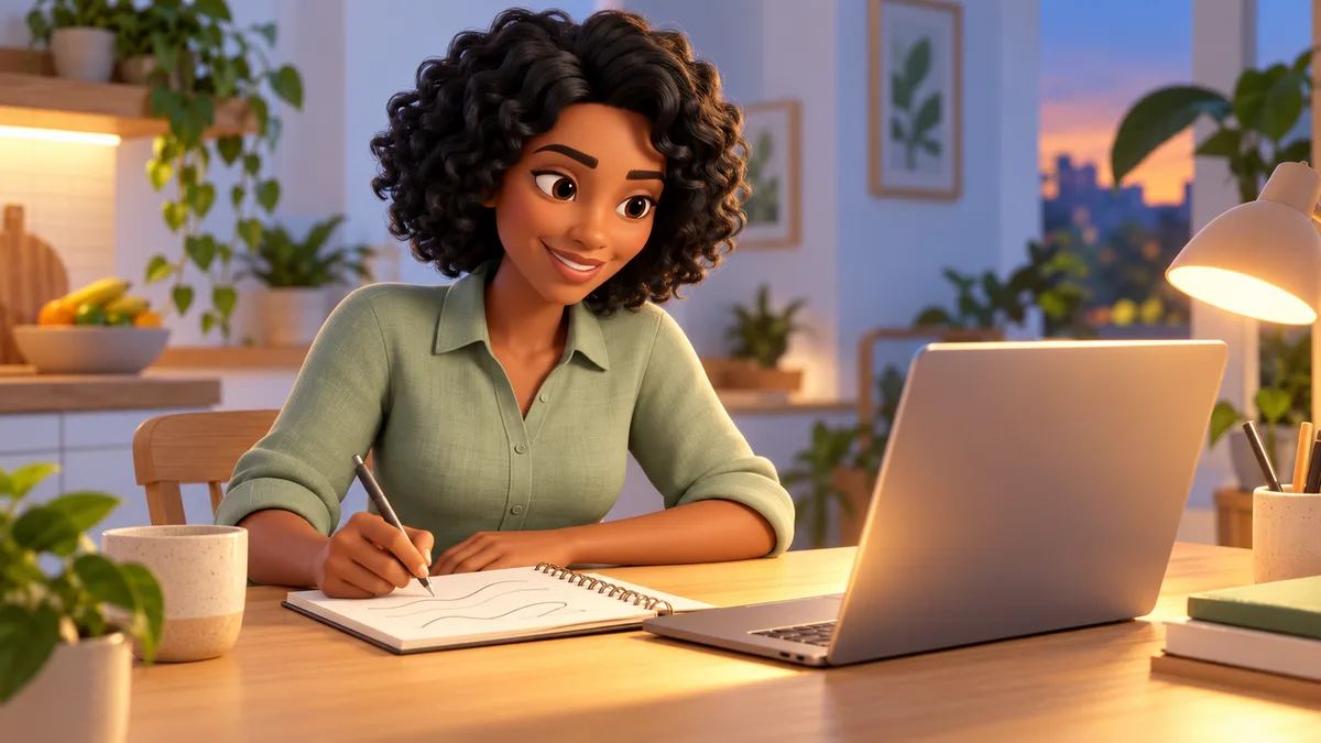profissional anotando em um caderno ao lado do notebook enquanto estuda o conteúdo de um curso online de ABA